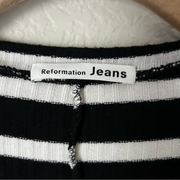 Reformation Jeanne Ribbed Long Sleeve Dress in Black and White Stripe - Picture 4 of 6
